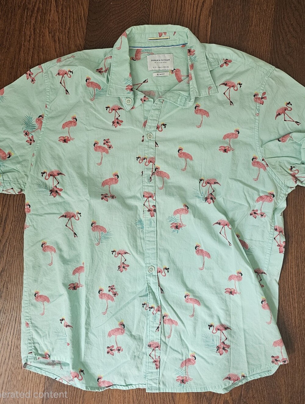 Denim & Flower Mint Green Short-Sleeve Flamingo Button-Down Shirt
